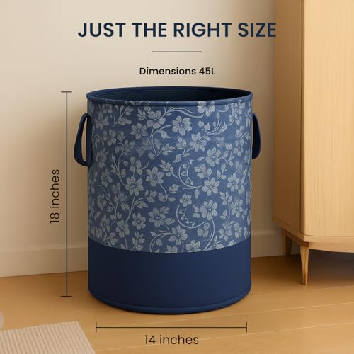Laxis Laundry Basket, Freestanding Laundry Hamper, Collapsible Tall Clothes Hamper with Easy Carry Handles for Clothes, Laundry Basket for Decorative Nursery Blanket,Toys,Baby Room, | Blue Color | - Image 3