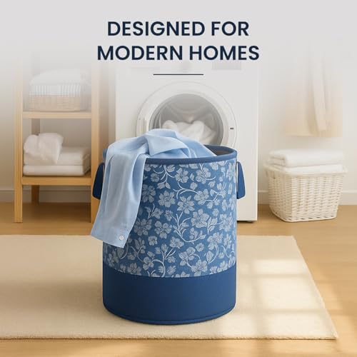 Laxis Laundry Basket, Freestanding Laundry Hamper, Collapsible Tall Clothes Hamper with Easy Carry Handles for Clothes, Laundry Basket for Decorative Nursery Blanket,Toys,Baby Room, | Blue Color | - Image 4
