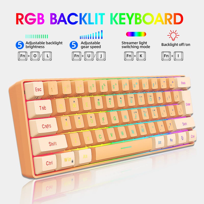 Snpurdiri 60% Wired Gaming Keyboard, RGB Backlit Ultra-Compact Mini Gaming Keyboard for PC/Mac Gamer, Typist, Travel (Cream and Orange) - Image 4