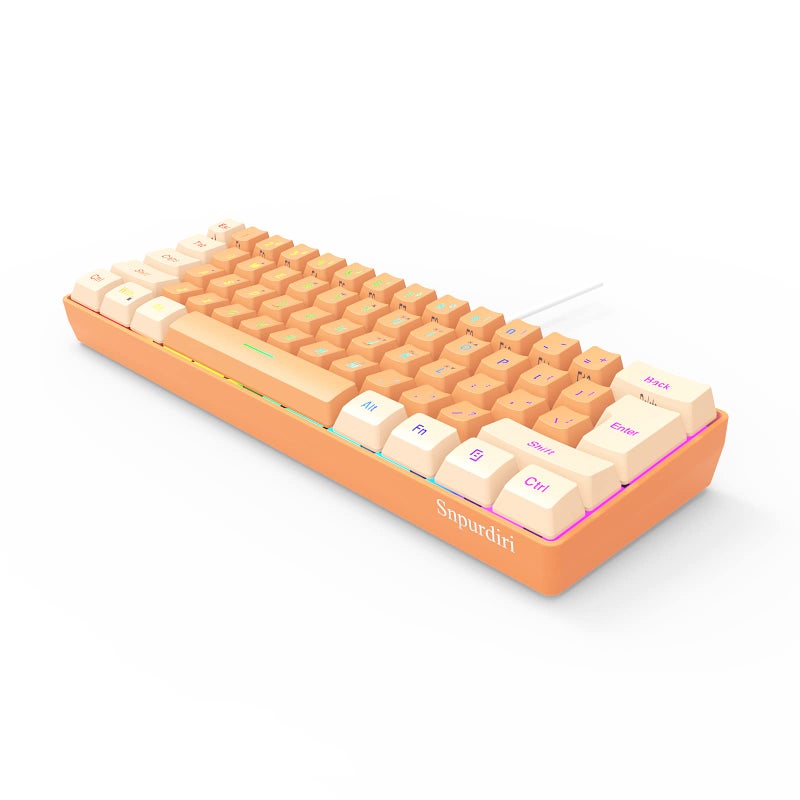 Snpurdiri 60% Wired Gaming Keyboard, RGB Backlit Ultra-Compact Mini Gaming Keyboard for PC/Mac Gamer, Typist, Travel (Cream and Orange) - Image 2
