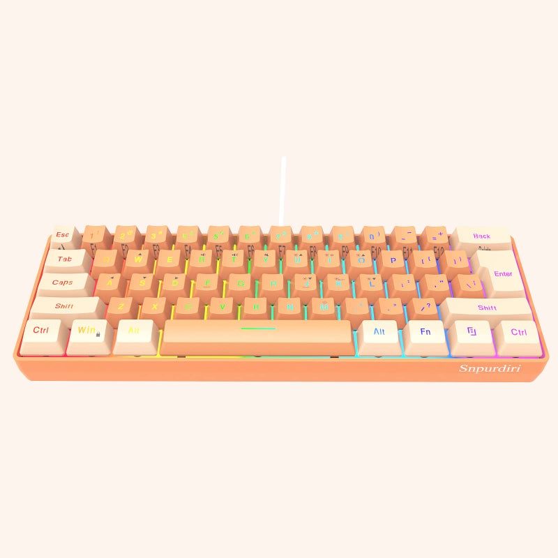 Snpurdiri 60% Wired Gaming Keyboard, RGB Backlit Ultra-Compact Mini Gaming Keyboard for PC/Mac Gamer, Typist, Travel (Cream and Orange) - Image 1