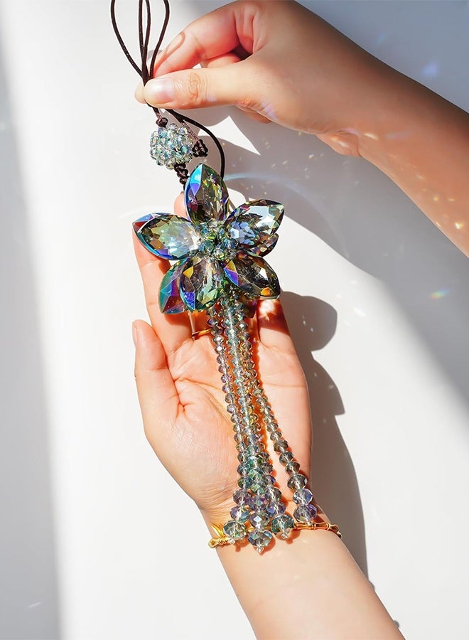 Sweet Life 11.4 Inch Crystal Color Flower Interior Accessories Car Charms Pendants for Auto Rear View Mirror Hanging Decoration with Tassel  - Image 3