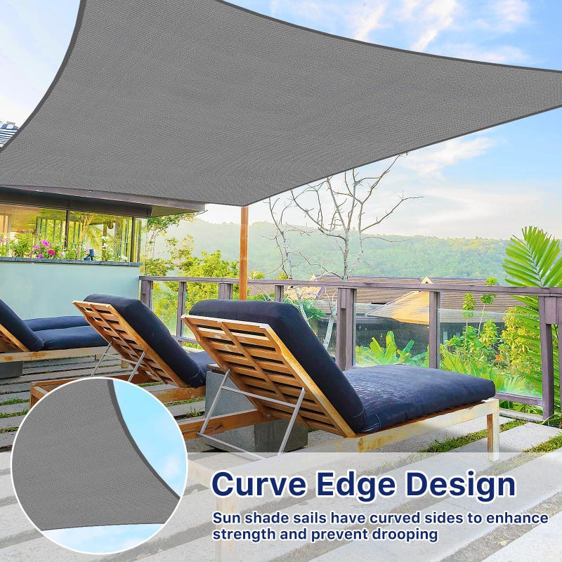 RoomHacks 10'x13' Sun Shade Sail, UV Protection Outdoor Shade, Curved Tear Resistant Heavy Duty Sun Shade for Patio Garden, Backyard, Deck, Car Port, Playground, (Grey) - Image 5
