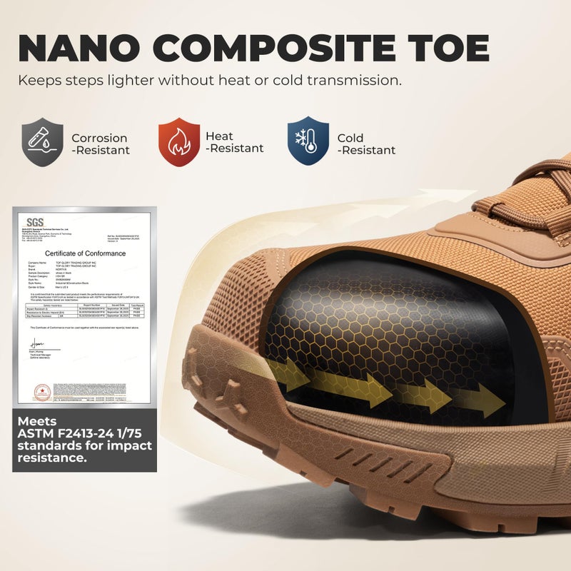 NORTIV 8 Composite Toe Boots for Men ASTM F2413-24 Safety Work Boots Lightweight Anti-Fatigue Non-Slip with Zipper for Warehouse Construction, Terrascope-nano,Size 10.5,Coyote,SNIB26008M - Image 4