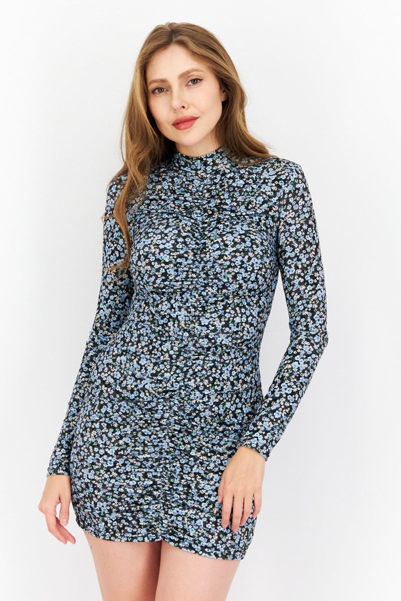 RIVER ISLAND Women Floral Printed Mini Dress, Black Combo - Image 1