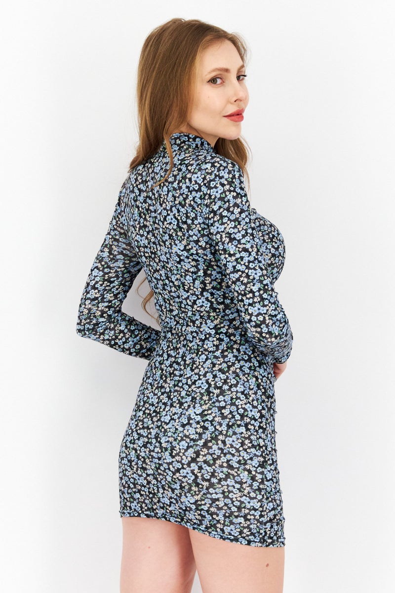 RIVER ISLAND Women Floral Printed Mini Dress, Black Combo - Image 3