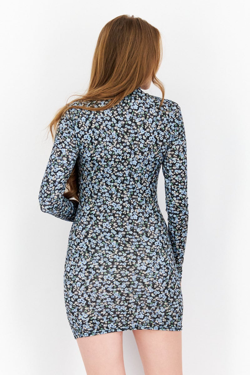 RIVER ISLAND Women Floral Printed Mini Dress, Black Combo - Image 4