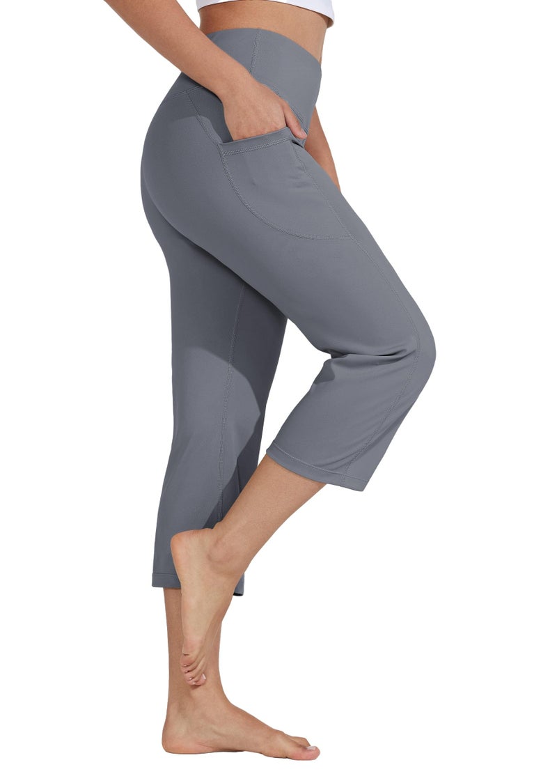Willit سروال اليوغا النسائي من ويليت بخصر مرتفع، ليغينغز قصيرة الساق، رياضية، لتمارين اللياقة البدنية 21" رمادي L - Image 3