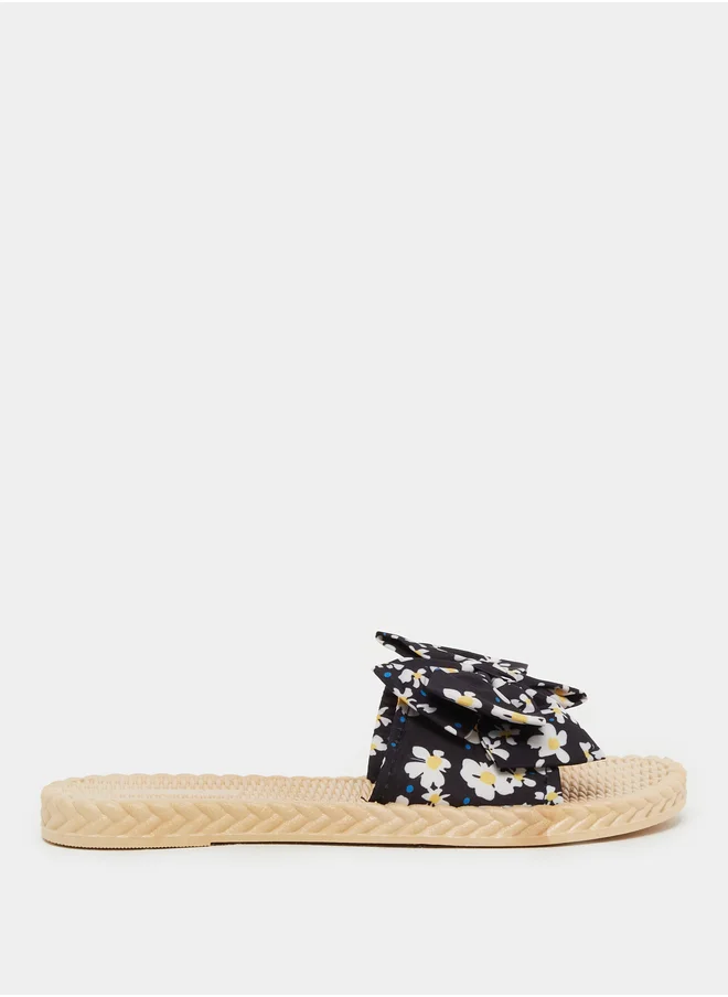 Styli Floral Printed Bow Detail Slides