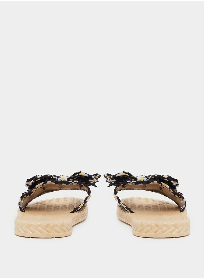 Styli Floral Printed Bow Detail Slides  - Image 4