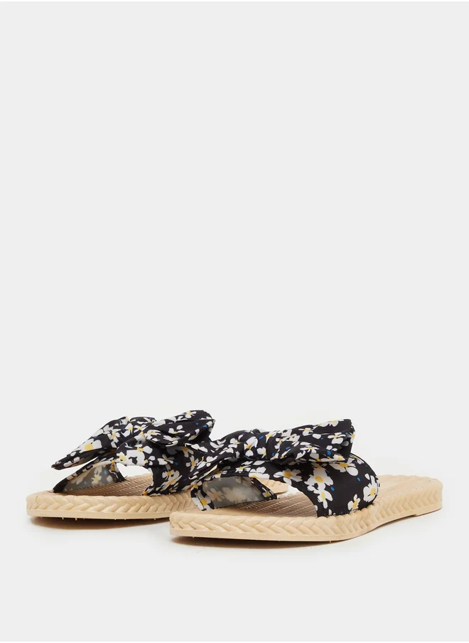 Styli Floral Printed Bow Detail Slides