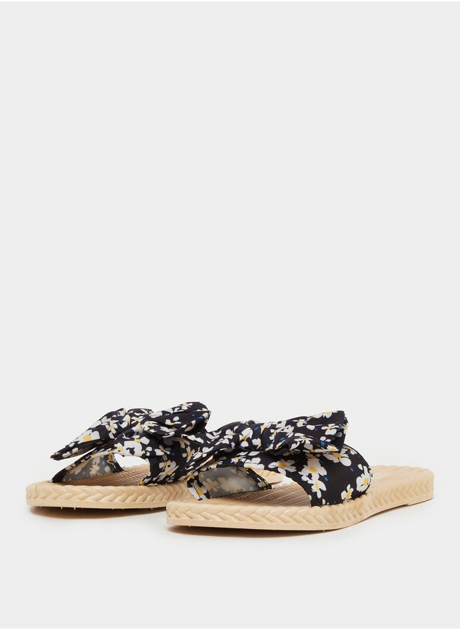 Styli Floral Printed Bow Detail Slides  - Image 2