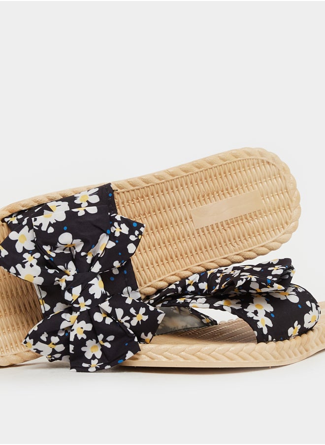 Styli Floral Printed Bow Detail Slides  - Image 3