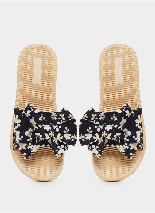 Styli Floral Printed Bow Detail Slides  - Image 5