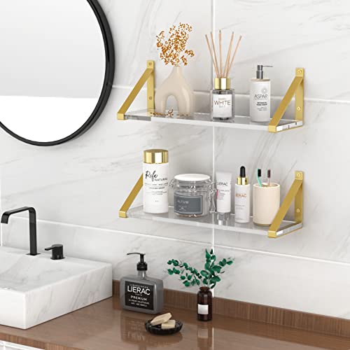 Cilinta Clear Shelves, Gold Floating Shelves Wall Mounted Set of 2, 8mm Transparent Acrylic, Invisible Wall Shelves for Bedroom, Living Room, Bathroom, Kitchen, Office Display Decor (13in) - Image 3