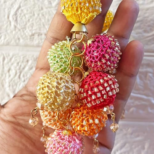 Adikala Craft Store Handmade Work Ethnic Sequin Tassel Latkan Set of 2 for Saree Pallu, Designer Blouse, Dupatta and Lehenga (Multi Color D4) - Image 5