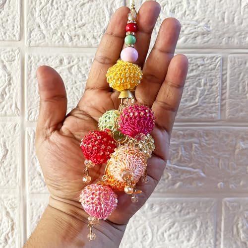 Adikala Craft Store Handmade Work Ethnic Sequin Tassel Latkan Set of 2 for Saree Pallu, Designer Blouse, Dupatta and Lehenga (Multi Color D4) - Image 1