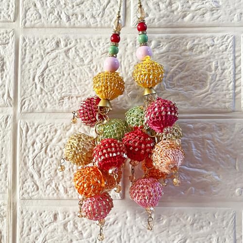 Adikala Craft Store Handmade Work Ethnic Sequin Tassel Latkan Set of 2 for Saree Pallu, Designer Blouse, Dupatta and Lehenga (Multi Color D4) - Image 4
