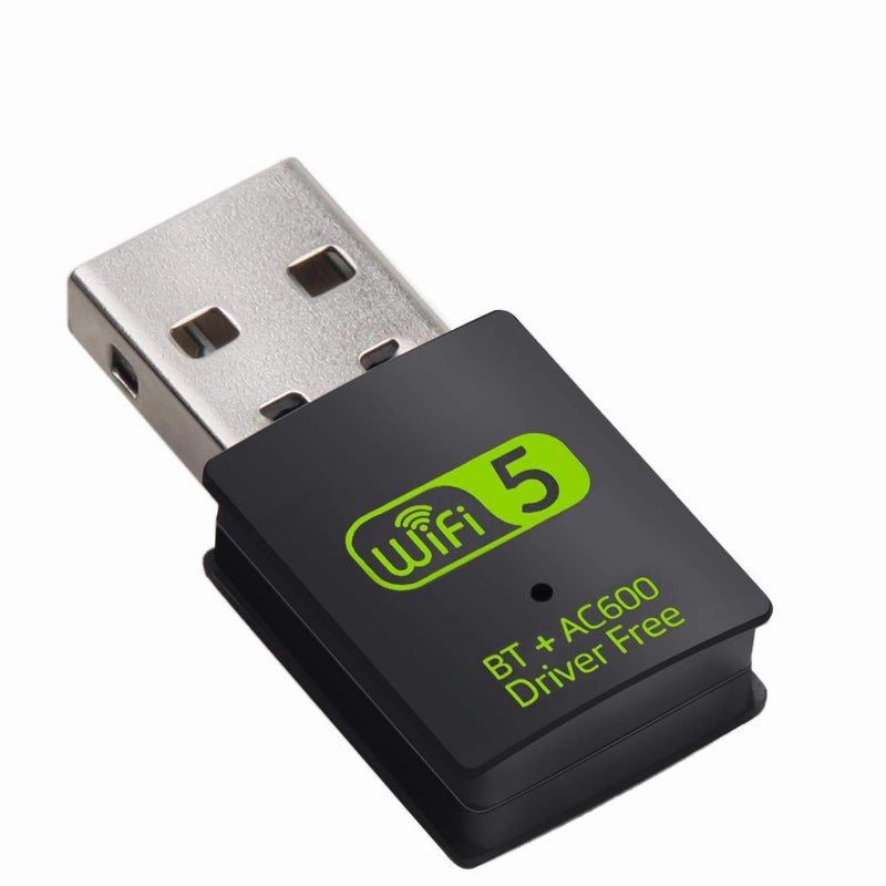Auscoumer محول USB واي فاي بلوتوث، 600 ميجابت في الثانية، مزدوج النطاق 2.4/5 جيجاهرتز، جهاز استقبال خارجي للشبكة، دنجلة واي فاي صغيرة للكمبيوتر/اللابتوب/الكمبيوتر المكتبي - Image 1