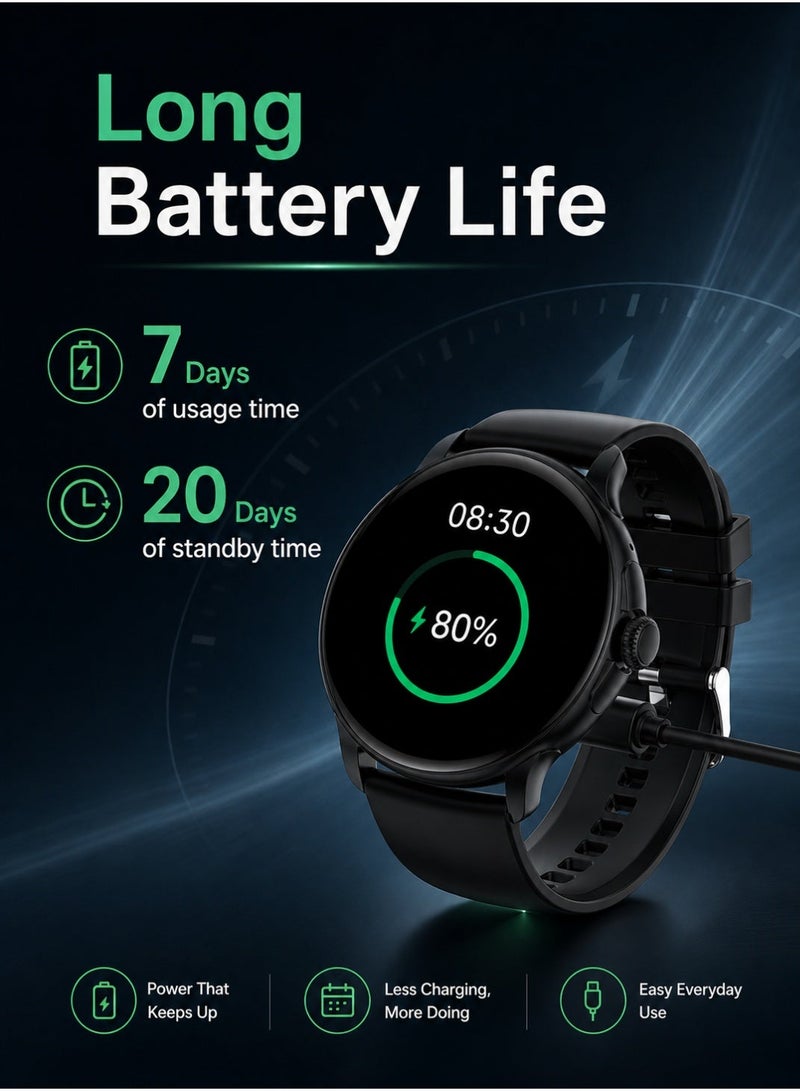 Starfire Smart Watch with 1.43" AMOLED Full Touch Screen, Bluetooth Calling, IP68 Water Resistant Fitness Tracker, Heart Rate & Sleep Monitor, 120 Sports Modes, Magnetic Wireless Charging, Zinc Alloy Body for Android iOS - Black - Image 4