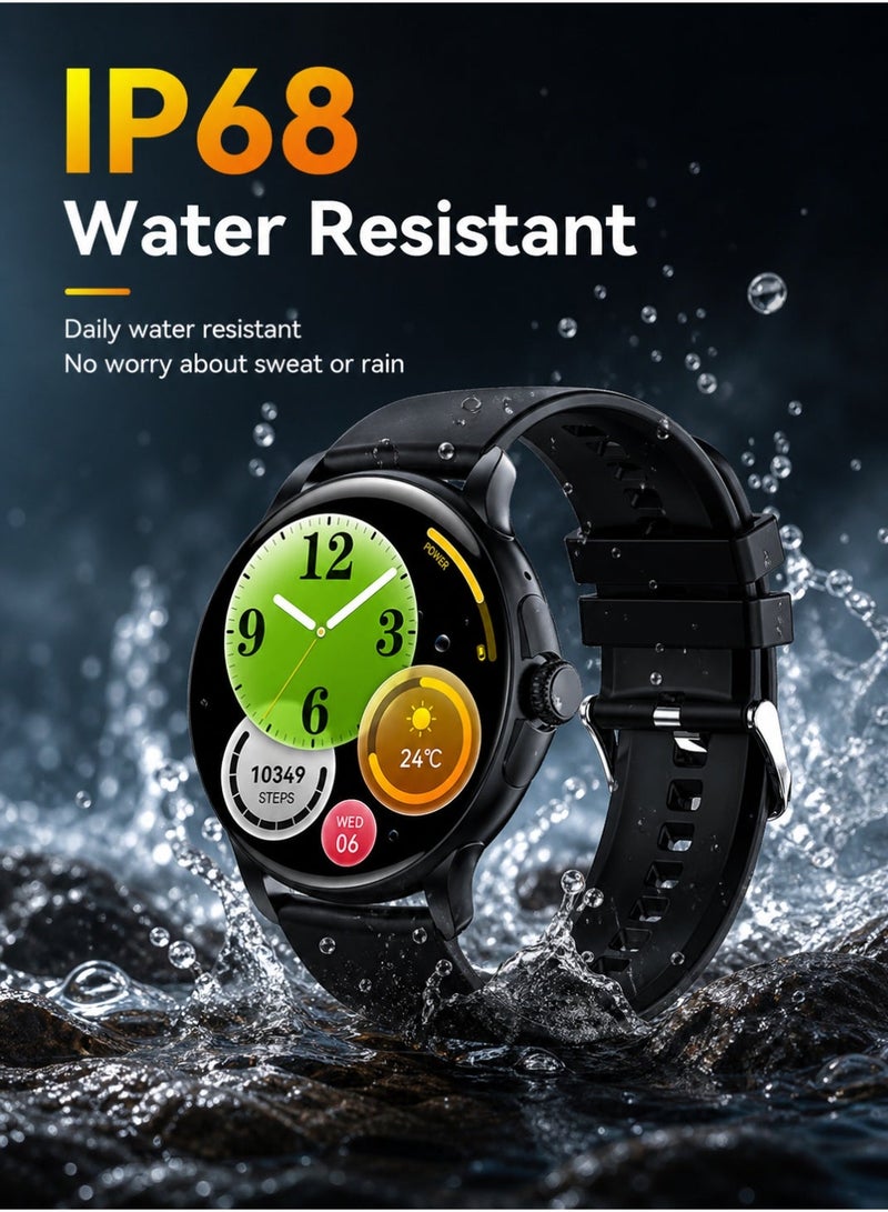 Starfire Smart Watch with 1.43" AMOLED Full Touch Screen, Bluetooth Calling, IP68 Water Resistant Fitness Tracker, Heart Rate & Sleep Monitor, 120 Sports Modes, Magnetic Wireless Charging, Zinc Alloy Body for Android iOS - Black - Image 2