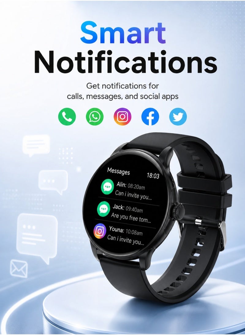 Starfire Smart Watch with 1.43" AMOLED Full Touch Screen, Bluetooth Calling, IP68 Water Resistant Fitness Tracker, Heart Rate & Sleep Monitor, 120 Sports Modes, Magnetic Wireless Charging, Zinc Alloy Body for Android iOS - Black - Image 3
