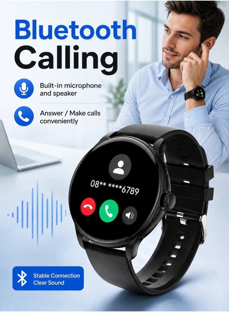 Starfire Smart Watch with 1.43" AMOLED Full Touch Screen, Bluetooth Calling, IP68 Water Resistant Fitness Tracker, Heart Rate & Sleep Monitor, 120 Sports Modes, Magnetic Wireless Charging, Zinc Alloy Body for Android iOS - Black - Image 5