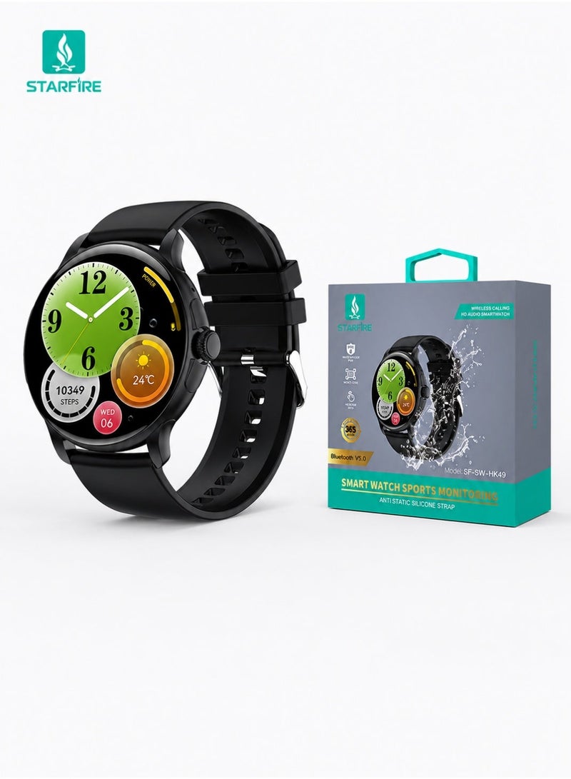 Starfire Smart Watch with 1.43" AMOLED Full Touch Screen, Bluetooth Calling, IP68 Water Resistant Fitness Tracker, Heart Rate & Sleep Monitor, 120 Sports Modes, Magnetic Wireless Charging, Zinc Alloy Body for Android iOS - Black - Image 1
