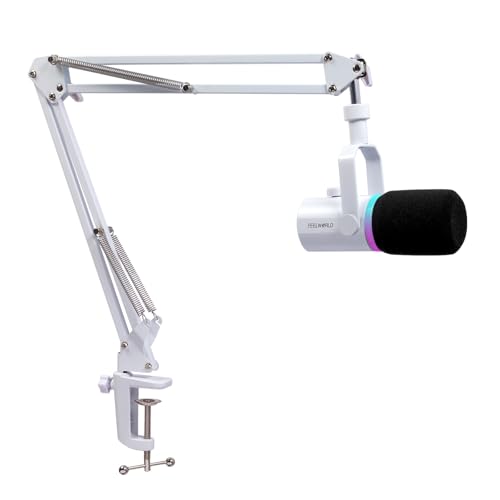FEELWORLD PM1 XLR USB Dynamic Microphone with Boom Arm Gifts for Podcast Recording PC Computer Gaming Live Streaming Vocal VoiceOver Studio Metal Mic RGB Light Mute Button Headphones Jack White - Image 1