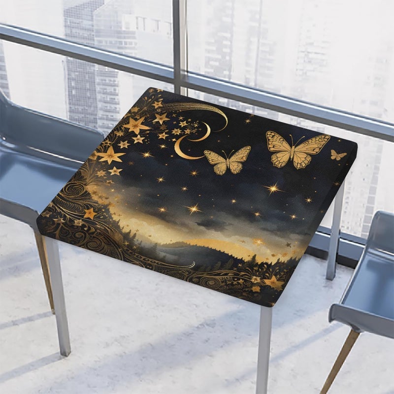 Golden Butterfly Animal Square Fitted Tablecloth Waterproof Elastic Card Table Cover Stretch Wipeable Polyester Square Table Protector for Dining Kitchen Home Outdoor Picnic Decor,34x34inch - Image 1