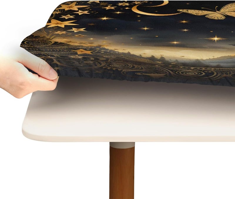 Golden Butterfly Animal Square Fitted Tablecloth Waterproof Elastic Card Table Cover Stretch Wipeable Polyester Square Table Protector for Dining Kitchen Home Outdoor Picnic Decor,34x34inch - Image 4