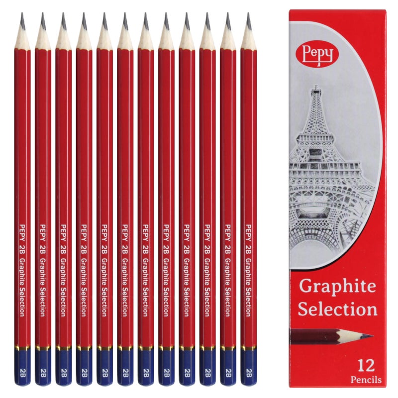 Pepy Graphite Professional Drawing Pencils Set of 12 2B PreSharpened Black Lead Pencils Perfect for Drawing Sketching and Shading Graphic and Fine Art