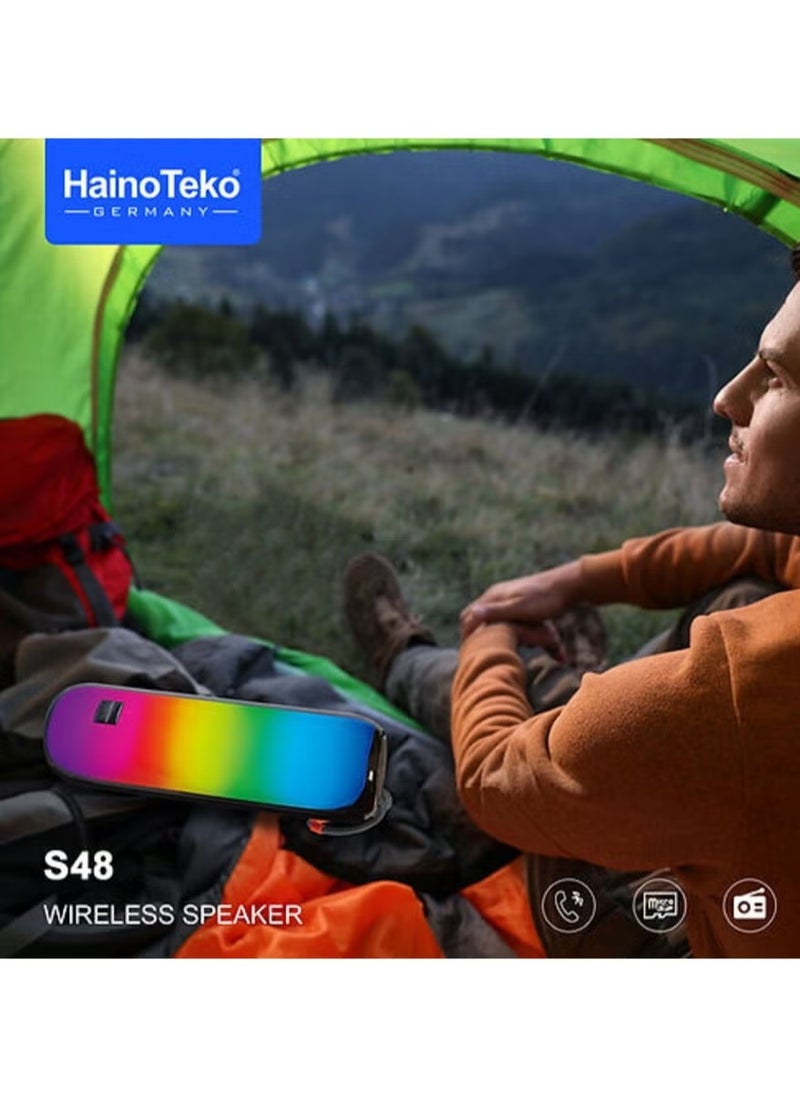 Haino Teko Portable Wireless Speaker with RGB Lights – High-Quality Sound, Compact Design, Rechargeable Battery for Parties, Outdoors, and Events – Black  - Image 3