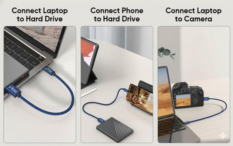 rts Type-C to Micro B External Hard Disk Drive HDD Cable (50CM) Micro B to USB C Cord 10Gbps USB C to Portable Hard Disk Cable Compatible for WD Seagate Hitachi Buffalo, LaCie, iPad/Tablet, iPhone 15 - Image 4