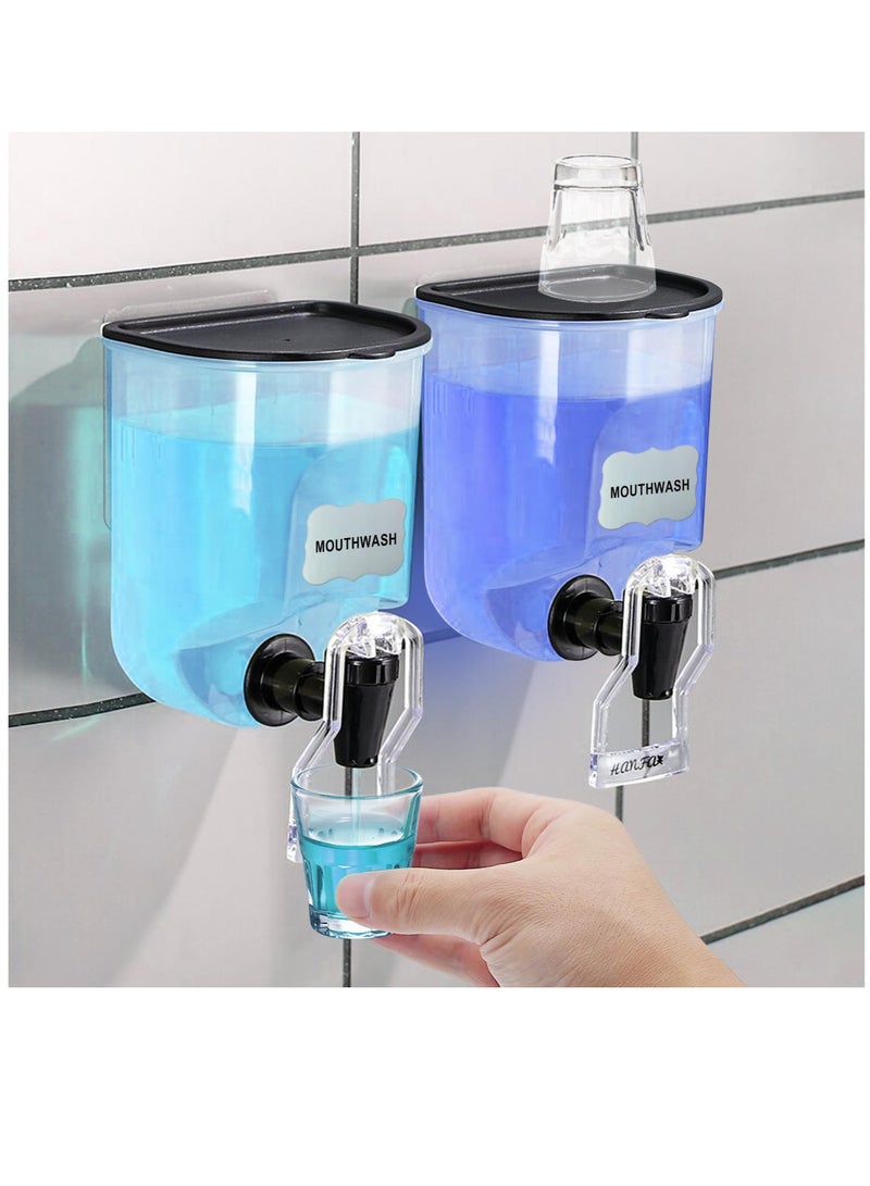 Excefore 21oz Mouthwash Dispenser for Bathroom, 2 Pack Wall Mounted Clear Plastic Mouth Wash Container with 2 Reusable Sticker - Image 1