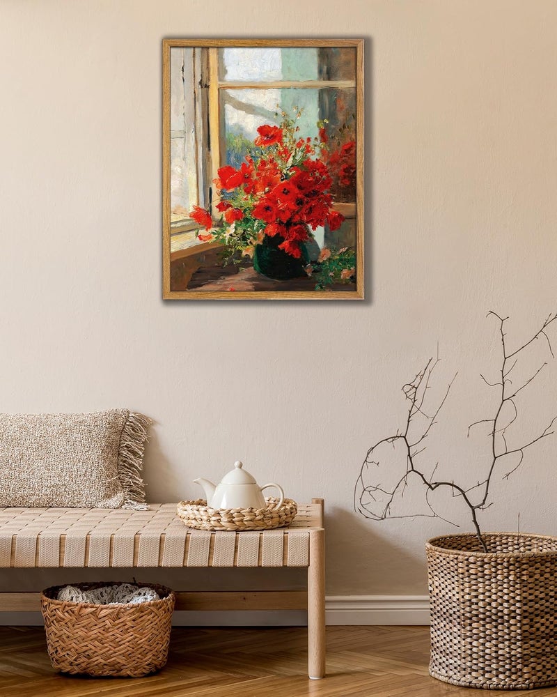 UPWOIGH Red Poppies Framed Wall Art, Vintage Wall Art, Modern Farmhouse Decor, Red Flowers Print, Antique Wall Decor 8x10in - Image 4
