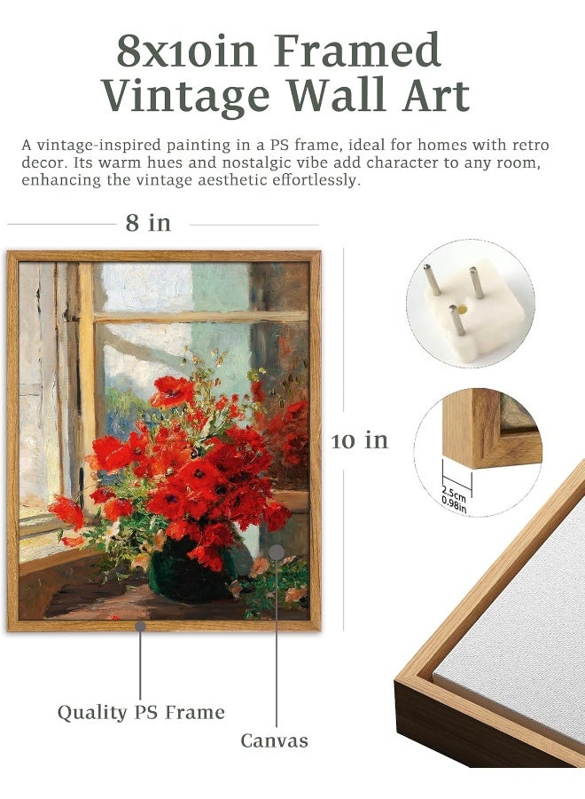 UPWOIGH Red Poppies Framed Wall Art, Vintage Wall Art, Modern Farmhouse Decor, Red Flowers Print, Antique Wall Decor 8x10in - Image 2