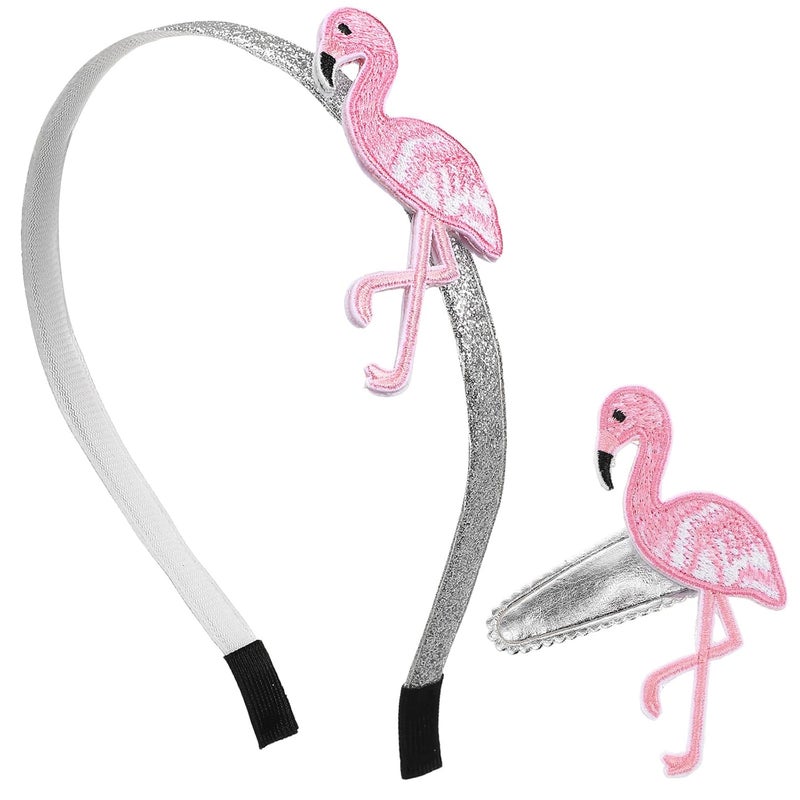 TINKSKY 2pcs Cute Flamingo Headband Embroidery Hair Hoop Set Girls Headwear Hairpins Flamingo Hair Hoop and Hairpins