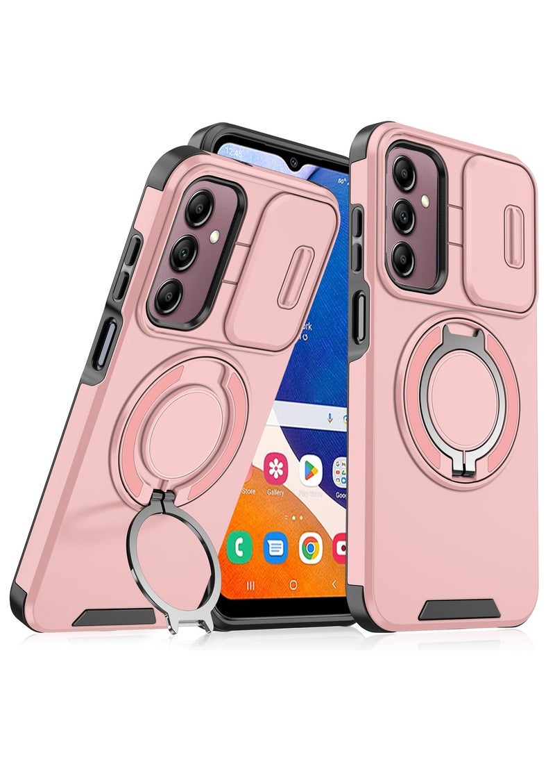 جولدن ماسك لهاتف سامسونج جالاكسي اية 14/ اية 14 5جى (Samsung Galaxy A14/A14 5G) جراب هاتف مزودة بحلقة ممعدنيه لحامل الهاتف وسليد لحماية الكاميرا - (وردي)