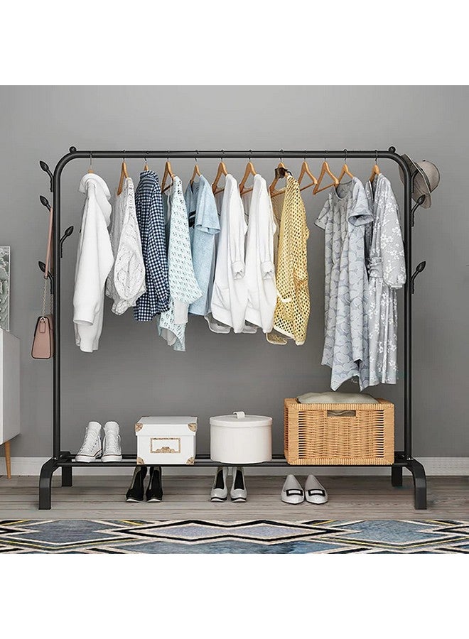 AYSIS AYSIS 1PC Multipurpose Metal Single Garment Rack with Top Rod and Lower Storage Shelf with Hooks Heavy Duty Clothes Coat Stand Closet Organizer (150 x 110 x 40 CM) (Black)  - Image 1