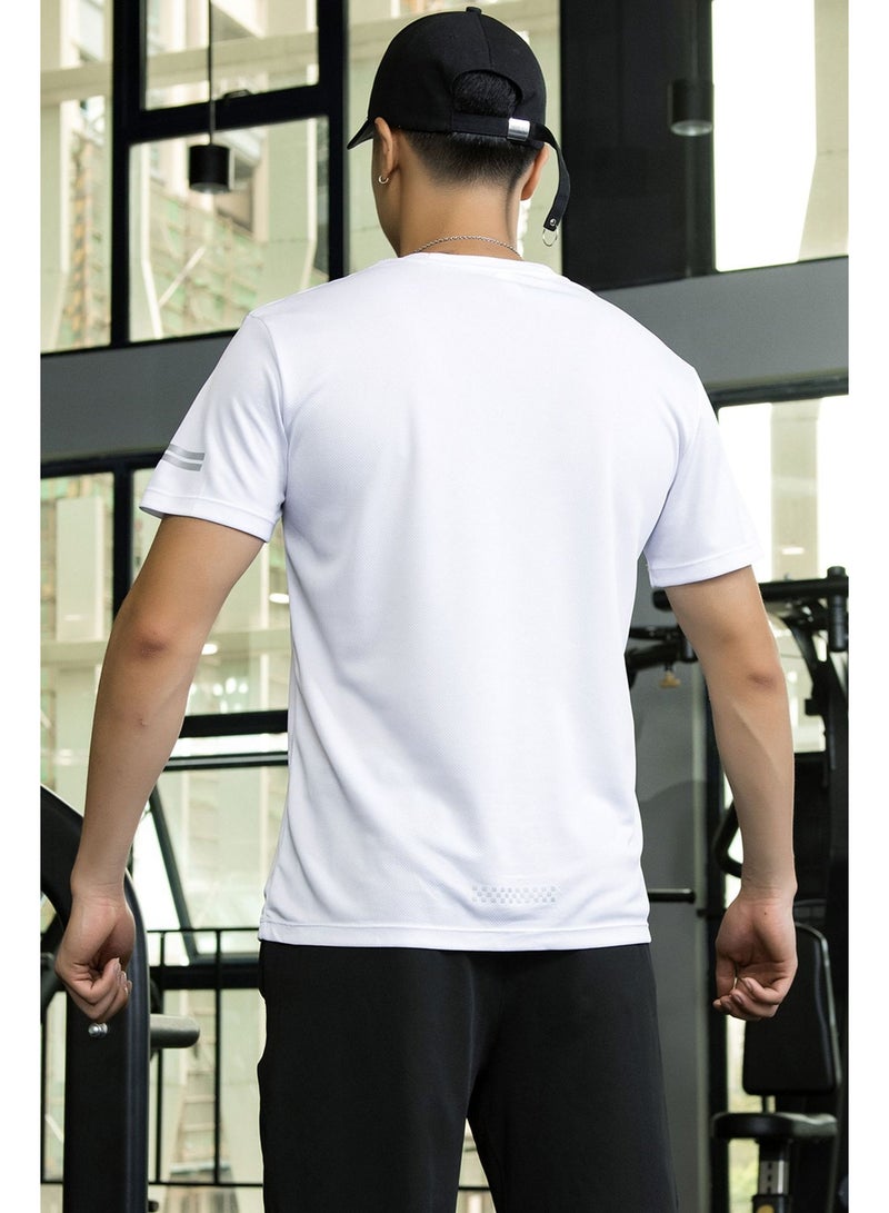 Men's Sports And Leisure T-shirts Fashion Simple Printed Short Sleeve Round Neck Mesh Breathable Loose Fitness Tops - Image 3