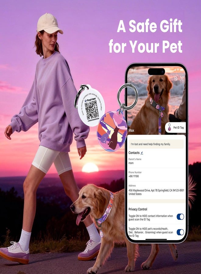 طقم طوق ومقود للكلاب من PawView، طوق قابل للتعديل للحيوانات الأليفة مزود بعلامة QR، مقود متين بطول 5 أقدام، مقبض مبطن، مشبك سريع الفتح، حلقة معدنية، مشبك دوار 360 درجة للكلاب الصغيرة أثناء المشي والجري (بنفسجي، صغير) - Image 4