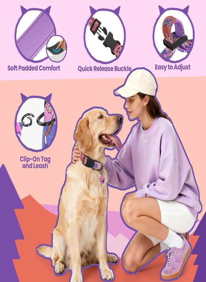 طقم طوق ومقود للكلاب من PawView، طوق قابل للتعديل للحيوانات الأليفة مزود بعلامة QR، مقود متين بطول 5 أقدام، مقبض مبطن، مشبك سريع الفتح، حلقة معدنية، مشبك دوار 360 درجة للكلاب الصغيرة أثناء المشي والجري (بنفسجي، صغير) - Image 3