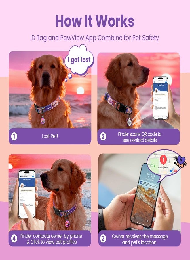 طقم طوق ومقود للكلاب من PawView، طوق قابل للتعديل للحيوانات الأليفة مزود بعلامة QR، مقود متين بطول 5 أقدام، مقبض مبطن، مشبك سريع الفتح، حلقة معدنية، مشبك دوار 360 درجة للكلاب الصغيرة أثناء المشي والجري (بنفسجي، صغير) - Image 5