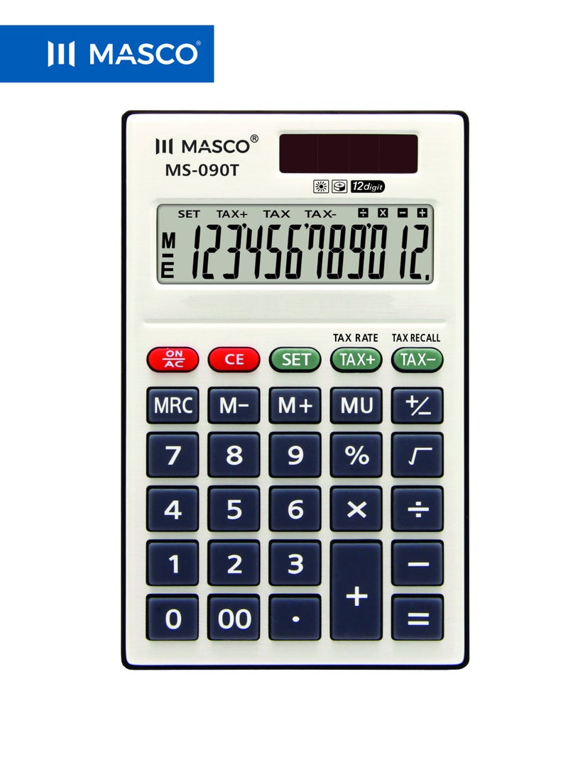 ماسكو آلة حاسبة مكتبية 12 رقمًا بشاشة كبيرة، تعمل بالطاقة الشمسية والبطارية، مع خاصية حساب الضريبة - Image 1