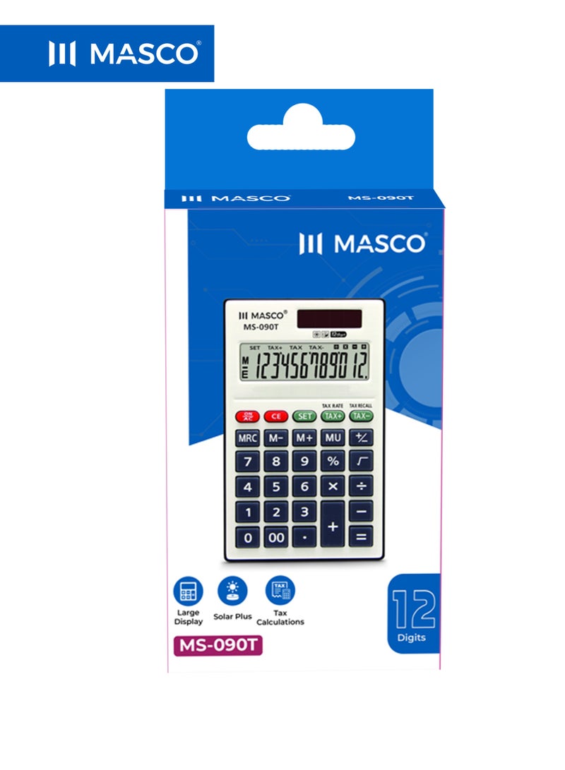 ماسكو آلة حاسبة مكتبية 12 رقمًا بشاشة كبيرة، تعمل بالطاقة الشمسية والبطارية، مع خاصية حساب الضريبة - Image 4