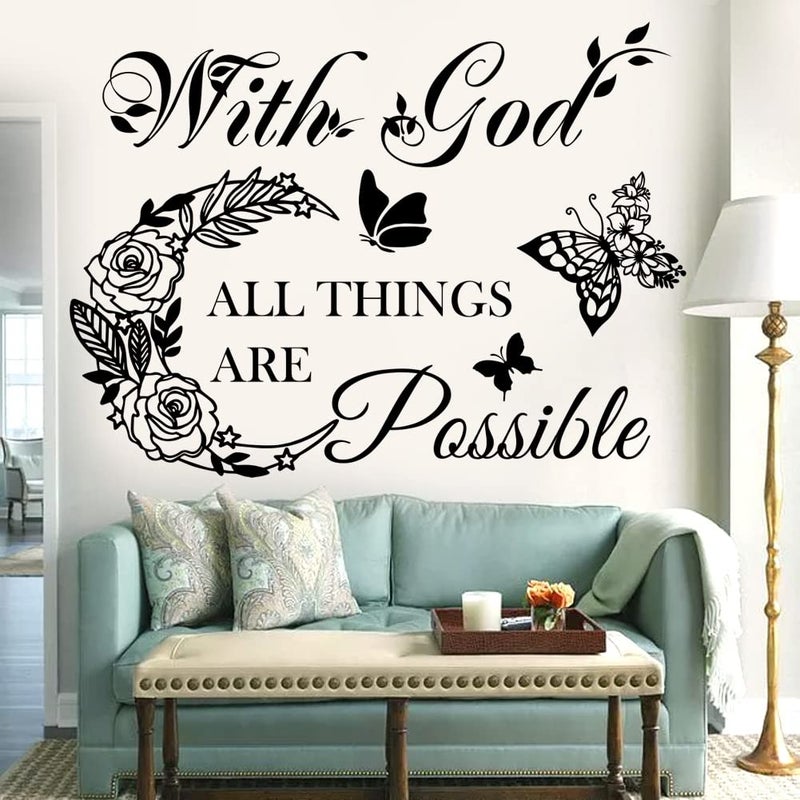 Casa Decor Inspirational God Things are Possible Vinyl Wall Sticker Peel and Stick Quote Bible Sticker Christian Wall Decor Quote Wall Art Stickers for Home Walls Living Room Bedroom Decoration - Image 2