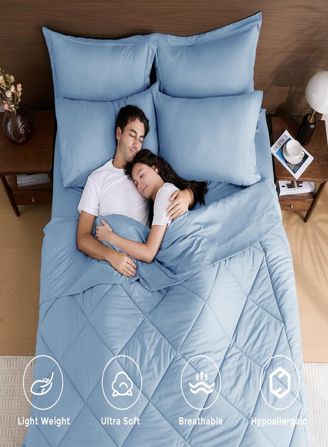 HEVUMYI Light Blue Full Comforter Set - 7-Piece All Season Bed in a Bag Full, Ultra Soft Bedding Set with Comforter, Flat Sheet, Fitted Sheet, Pillowcases, Pillow Shams - Image 2