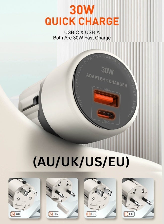 LDNIO 30W All-in-One Fast Charger & Worldwide Travel Adapter – Compact Type-C + USB-A Charging Hub with 4 Interchangeable Plugs (EU/US/UK/AU), Universal 100-240V Input, PPS/PD/QC3.0 Support for Phones, Tablets & More - Image 1