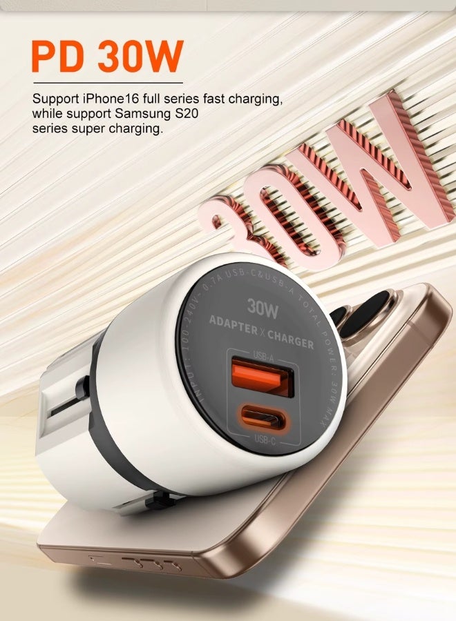 LDNIO 30W All-in-One Fast Charger & Worldwide Travel Adapter – Compact Type-C + USB-A Charging Hub with 4 Interchangeable Plugs (EU/US/UK/AU), Universal 100-240V Input, PPS/PD/QC3.0 Support for Phones, Tablets & More - Image 2